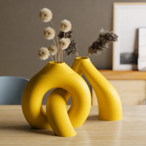 Interlocking Vazo – 3D Baskı İç İçe Geçen Dekoratif Vazo-Sarı