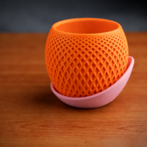 Küre Saksı – 3D Baskı Kafes Dokulu İki Parçalı Dekoratif Saksı - Turuncu-Pembe