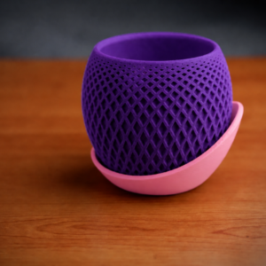 Küre Saksı – 3D Baskı Kafes Dokulu İki Parçalı Dekoratif Saksı - Mor-Pembe
