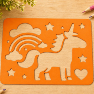 Unicorn ve Gökkuşağı Çizim Şablonu – 3D Baskı Desen Kalıbı - Turuncu
