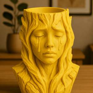 Ağlayan Kadın Büst Saksı – 3D Baskı Sanatsal Dekoratif Saksı - Sarı