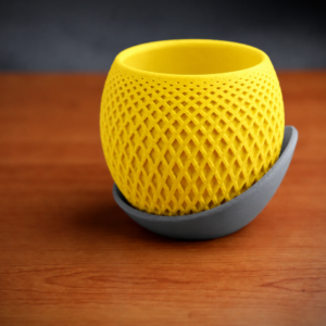 Küre Saksı – 3D Baskı Kafes Dokulu İki Parçalı Dekoratif Saksı - Sarı-Gri