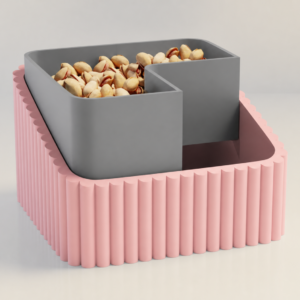 Fıstık Kasesi – 3D Baskı Çift Hazneli Kabuk Ayırıcı Sunum Kasesi - Pembe Gri