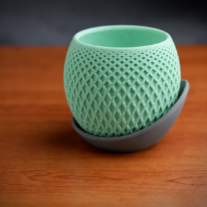 Küre Saksı – 3D Baskı Kafes Dokulu İki Parçalı Dekoratif Saksı - Mint-Gri