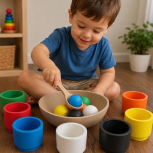 Renk Eşleştirme ve Top Yakalama Oyunu – Montessori Eğitici Motor Beceri Oyuncağı