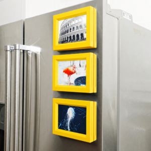 3'lü Magnet Fotoğraf Çerçevesi Seti – Buzdolabı İçin Mini Manyetik Resim Çerçevesi, Dekoratif Magnet-Sarı