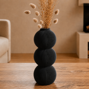 Modern 3 Küre Dekoratif Vazo – Minimal Çiçek Vazosu, Masaüstü Ev ve Ofis Dekoru-Siyah