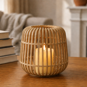 Modern Kafes Tasarımlı Dekoratif Mumluk – Tealight Mumluk, Masaüstü Ev ve Ofis Dekoru-Bej
