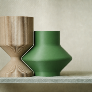 Modern Dekoratif İkili Vazo Seti – Minimalist Çizgili Çiçek Vazosu-Bej-Yeşil