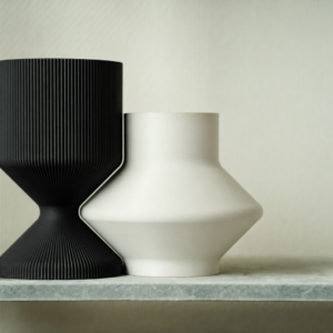 Modern Dekoratif İkili Vazo Seti – Minimalist Çizgili Çiçek Vazosu-Siyah-Beyaz