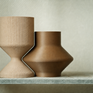 Modern Dekoratif İkili Vazo Seti – Minimalist Çizgili Çiçek Vazosu-Bej-Kahverengi