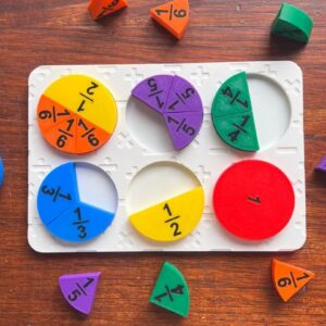 3D Baskı Kesirler Öğretim Seti - Eğitici Ahşap Görünümlü Matematik Puzzle, Kesir Öğrenme Materyali (6 Daire, 24 Parça)
