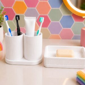 Diş Fırçalık ve Sabunluk Seti – Lavabo Üstü Banyo Organizeri-Beyaz