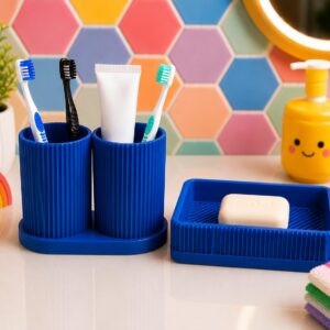 Diş Fırçalık ve Sabunluk Seti – Lavabo Üstü Banyo Organizeri-Mavi