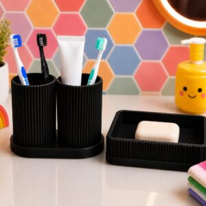 Diş Fırçalık ve Sabunluk Seti – Lavabo Üstü Banyo Organizeri-Siyah