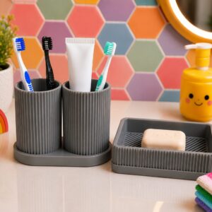 Diş Fırçalık ve Sabunluk Seti – Lavabo Üstü Banyo Organizeri-Gri