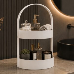 İki Katlı Banyo Düzenleyici – Taşınabilir Organizer ve Saklama Standı-Beyaz