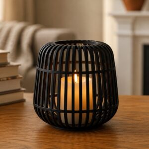 Modern Kafes Tasarımlı Dekoratif Mumluk – Tealight Mumluk, Masaüstü Ev ve Ofis Dekoru-Siyah