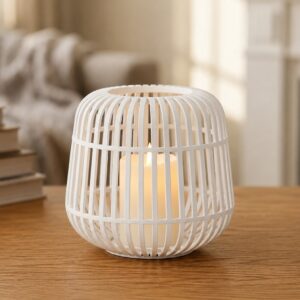 Modern Kafes Tasarımlı Dekoratif Mumluk – Tealight Mumluk, Masaüstü Ev ve Ofis Dekoru-Beyaz