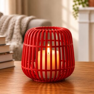 Modern Kafes Tasarımlı Dekoratif Mumluk – Tealight Mumluk, Masaüstü Ev ve Ofis Dekoru-Kırmızı