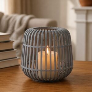Modern Kafes Tasarımlı Dekoratif Mumluk – Tealight Mumluk, Masaüstü Ev ve Ofis Dekoru-Gri