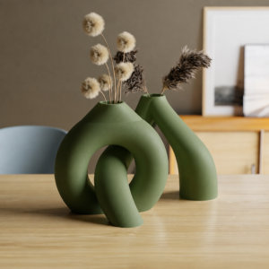 Interlocking Vazo – 3D Baskı İç İçe Geçen Dekoratif Vazo-Yeşil