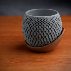 Küre Saksı – 3D Baskı Kafes Dokulu İki Parçalı Dekoratif Saksı - Gri-Kahverengi