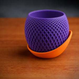 Küre Saksı – 3D Baskı Kafes Dokulu İki Parçalı Dekoratif Saksı - Mor-Turuncu
