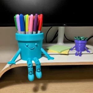 Hareketli Gülen Kalemlik – 3D Baskı Eklemli Masaüstü Organizer - Mavi