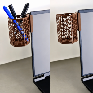 Monitor Kalemlik – 3D Baskı Petek Desenli Laptop Kenar Altıgen Kalemlik-Kahverengi