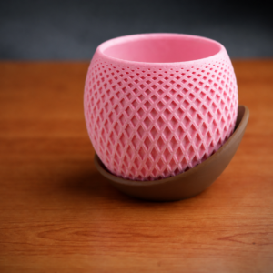 Küre Saksı – 3D Baskı Kafes Dokulu İki Parçalı Dekoratif Saksı - Pembe-Kahverengi