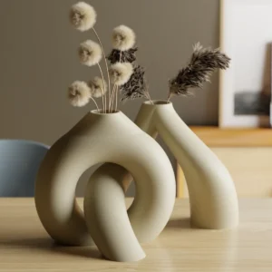 Interlocking Vazo – 3D Baskı İç İçe Geçen Dekoratif Vazo-Bej