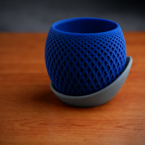 Küre Saksı – 3D Baskı Kafes Dokulu İki Parçalı Dekoratif Saksı - Mavi-Gri