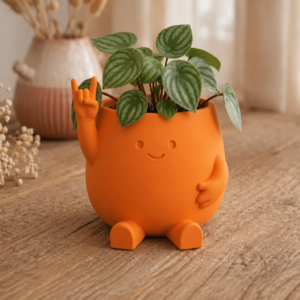 Smiley Face Planter – 3D Baskı Gülümseyen Karakterli Saksı-Turuncu