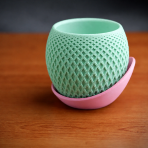 Küre Saksı – 3D Baskı Kafes Dokulu İki Parçalı Dekoratif Saksı - Mint-Pembe