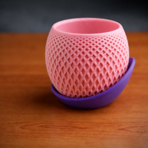 Küre Saksı – 3D Baskı Kafes Dokulu İki Parçalı Dekoratif Saksı - Pembe-Mor