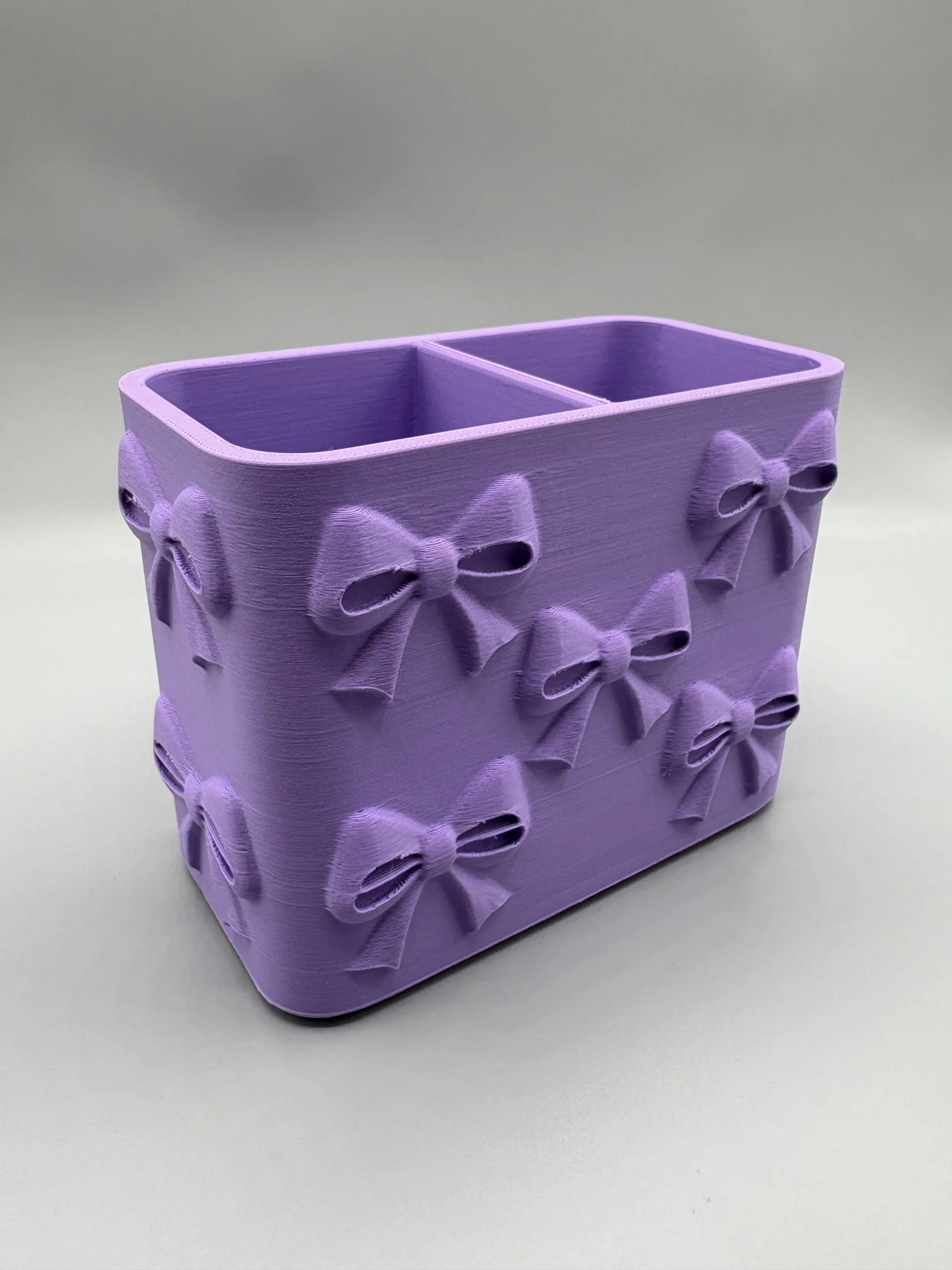 Fiyonk Desenli Bölmeli Kalemlik – 3D Baskı Masaüstü Organizer - Mor