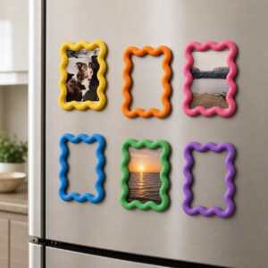 6'lı Asorti Renk Dalgalı Magnet Fotoğraf Çerçevesi Seti – Buzdolabı İçin Mini Manyetik Resim Çerçevesi