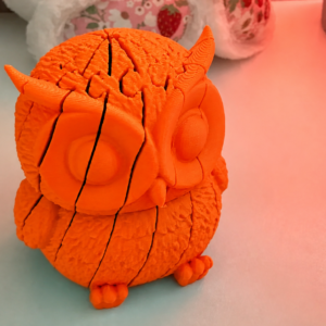 Hareketli Baykuş Figürü – 3D Baskı Eklemli Flexi Oyuncak - Turuncu