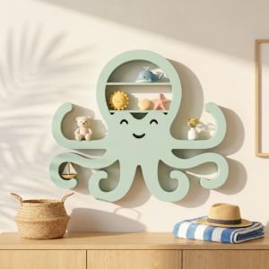 Ahtapot Duvar Rafı – 3D Baskı Dekoratif Mini Raf-Mint