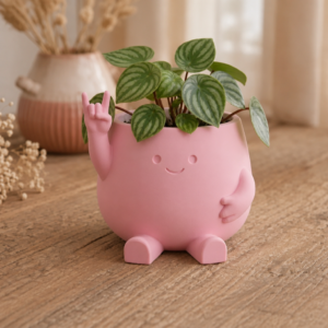 Smiley Face Planter – 3D Baskı Gülümseyen Karakterli Saksı-Pembe
