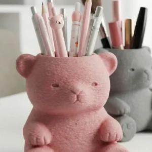 Sevimli Ayıcık Kalemlik – 3D Baskı Masaüstü Organizer - Pembe