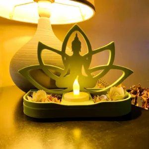 Lotus Buda Mumluk – 3D Baskı Dekoratif Tealight Mumluk-Yeşil