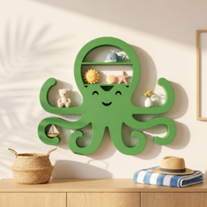 Ahtapot Duvar Rafı – 3D Baskı Dekoratif Mini Raf-Yeşil