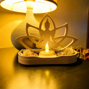 Lotus Buda Mumluk – 3D Baskı Dekoratif Tealight Mumluk-Bej