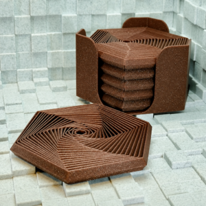 Super Fidget Coaster Seti – 3D Baskı Altıgen Desenli Bardak Altlığı ve Tutucu-Kahverengi