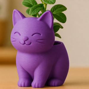 Sevimli Kedi Saksı – 3D Baskı Figürlü Sukulent Saksısı-Mor