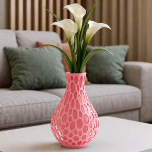 Petek Dokulu Vazo – 3D Baskı Delikli Dekoratif Vazo-Pembe