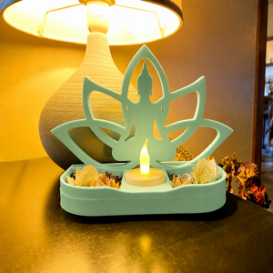 Lotus Buda Mumluk – 3D Baskı Dekoratif Tealight Mumluk-Mint