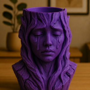 Ağlayan Kadın Büst Saksı – 3D Baskı Sanatsal Dekoratif Saksı - Mor